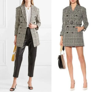 Veronica Beard Augusta Double Breasted Check Coat and Dress Black White Size 14